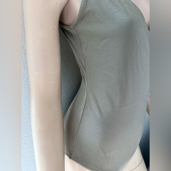 Pour Moi? Azure Tummy Control Swimsuit Shimmer Olive Green One Piece Wrap Front - Picture 14 of 14